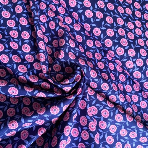 Pamutvászon, Virágok, Sötétkék  