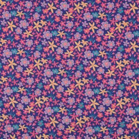 Pamutvászon, Virágok, Kobalt  