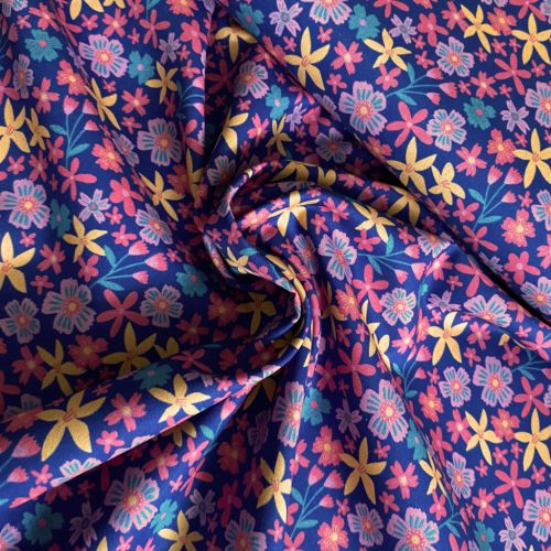 Pamutvászon, Virágok, Kobalt  