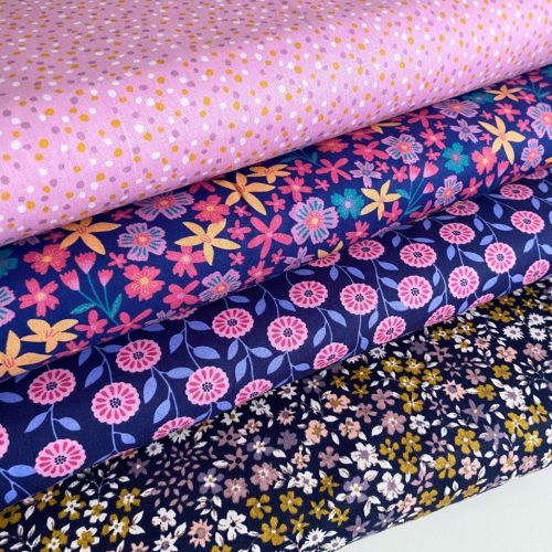 Pamutvászon, Virágok, Kobalt  