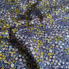 Pamutvászon, Virágok, Sötétkék  