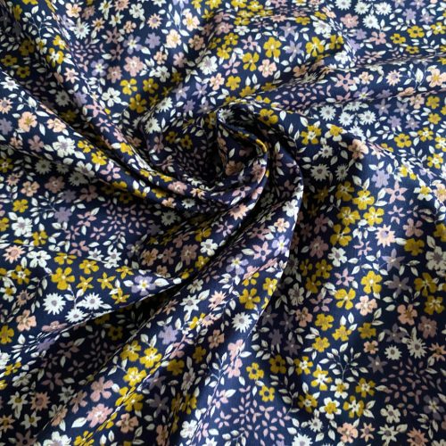 Pamutvászon, Virágok, Sötétkék  