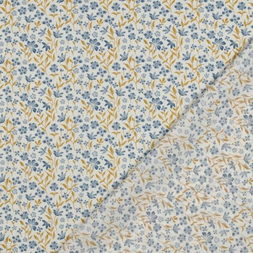 Pamutvászon,  Kék virágok, Fehér