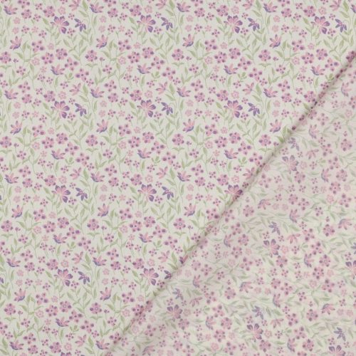 Pamutvászon, Lila virágok, Fehér