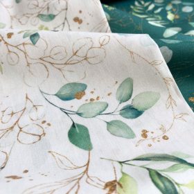 Pamutvászon, Eukaliptusz levelek, Fehér  