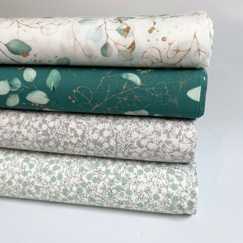 Pamutvászon, Eukaliptusz levelek, Fehér  