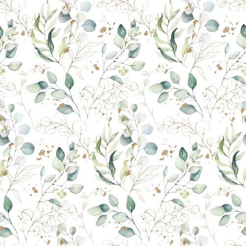 Pamutvászon, Eukaliptusz levelek, Fehér  