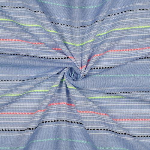 Fonalfestett pamutvászon, szövött neon csíkokkal,  Kék   