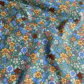 Pamutvászon,  Virágok, Zöld  