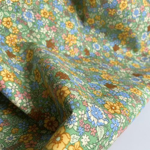 Pamutvászon,  Virágok, Zöld  