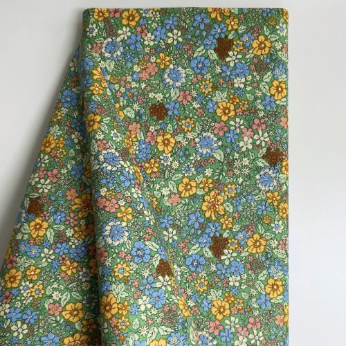 Pamutvászon,  Virágok, Zöld  