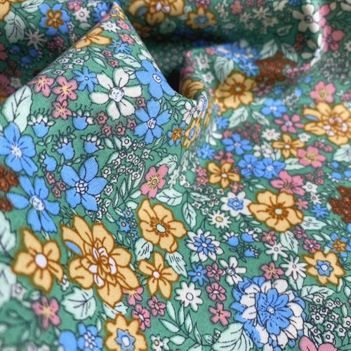 Pamutvászon,  Virágok, Zöld  