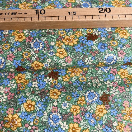 Pamutvászon,  Virágok, Zöld  