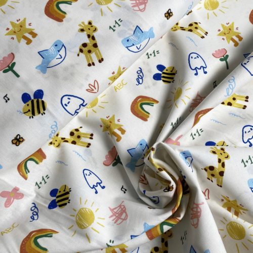 Pamutvászon, Gyerekrajzok, Fehér  